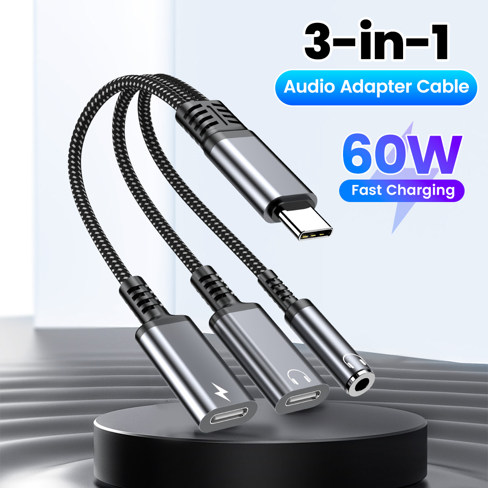 Earphone Splitter Jack - Kabel adapter audio Type C 3w1